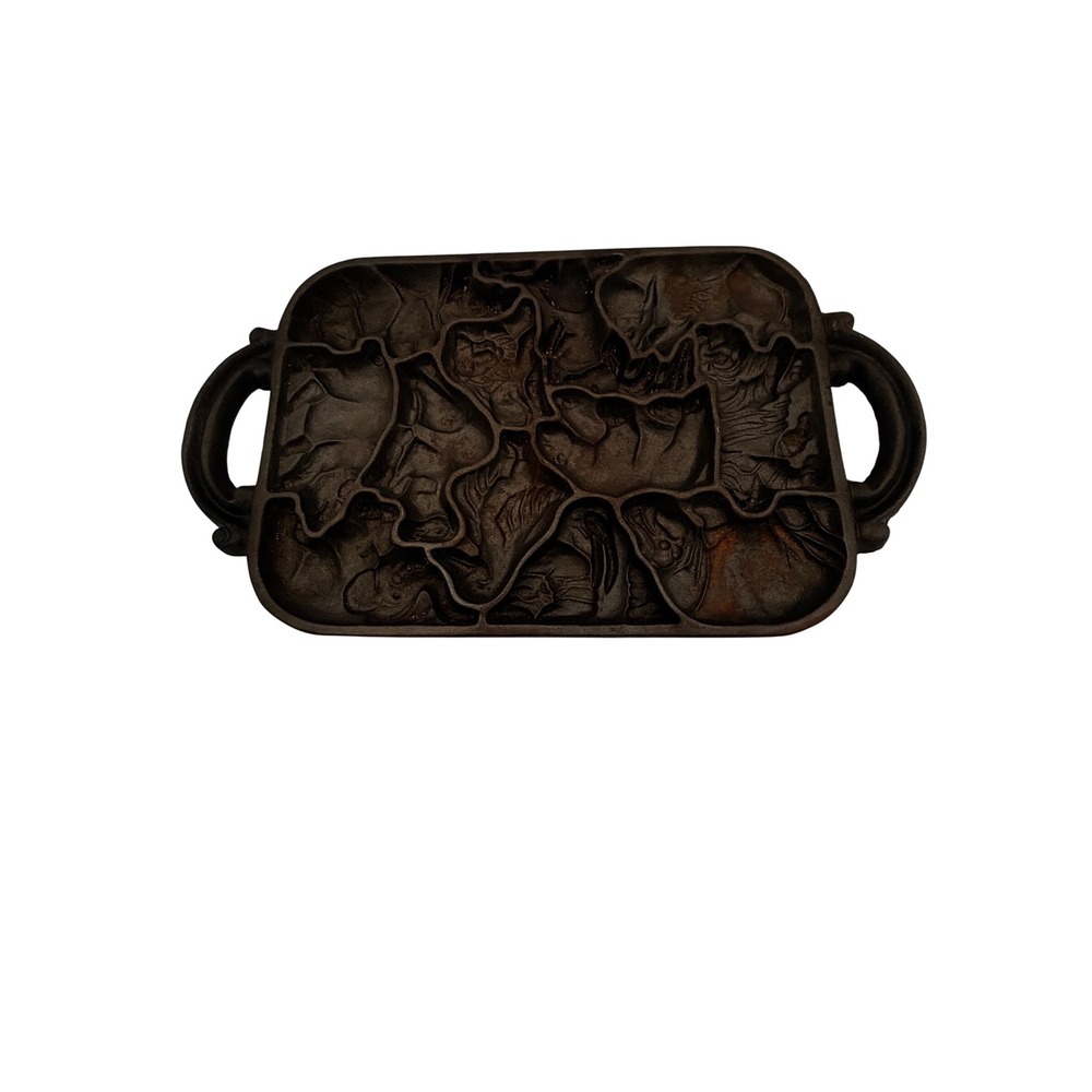 John Wright Cast Iron Animal Puzzle Cornbread Pan Vintage Muffin Mold Tray